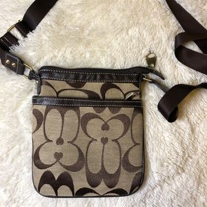 Brown Tan cross body bag with flower pattern